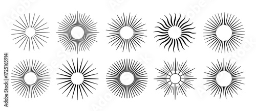 Collection of Black and White Sunburst and Starburst Graphic Elements