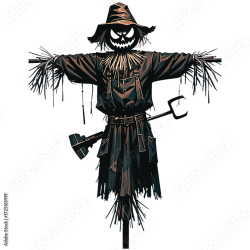 vector illustration of a scarecrow with a scary halloween pumpkin head