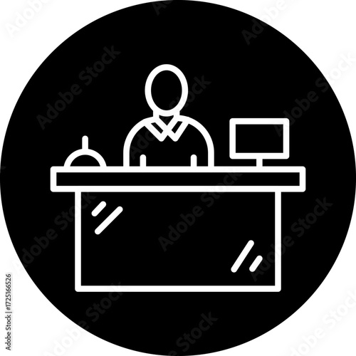 Reception Desk Line Icon Style