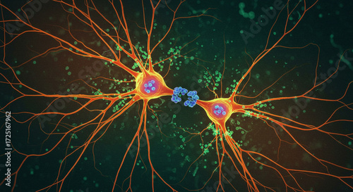 Brain neurons reconnecting after regenerative therapy.