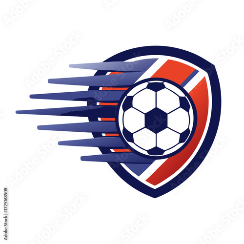 Dynamic soccer ball logo design with shield and speed lines