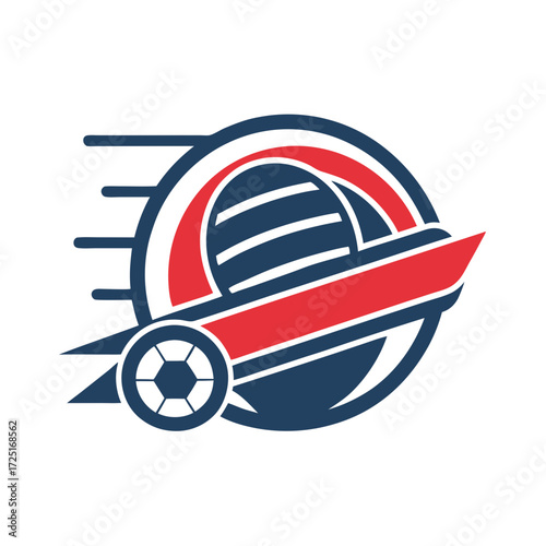Dynamic soccer logo with motion lines and a globe