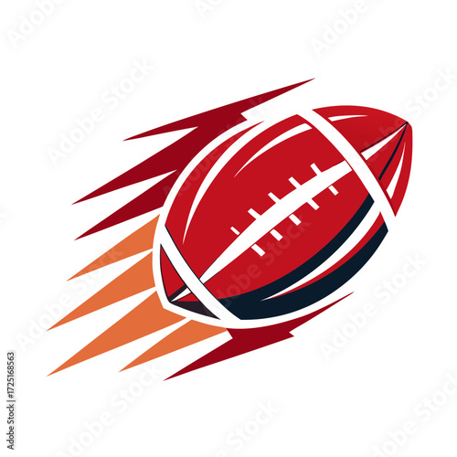 Flying American football logo with motion trails on white