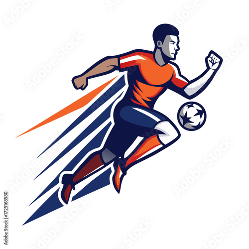 Dynamic soccer player in motion with visual speed effect