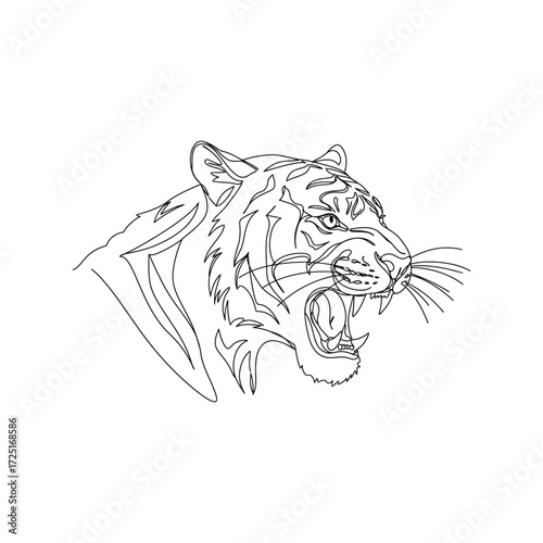Striking line art portrait of a roaring tiger, perfect for branding, logos, or edgy designs needing power, strength, and a touch of the wild
