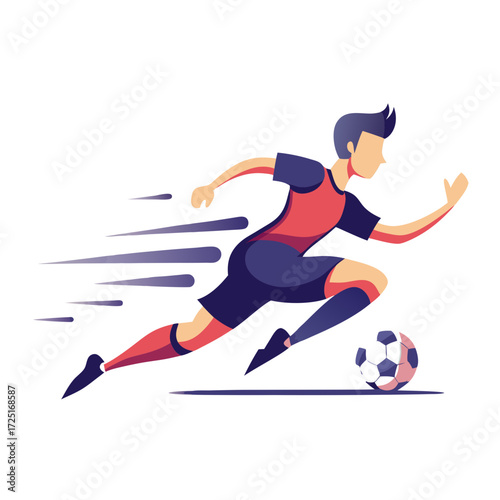 Dynamic soccer player chasing ball vector illustration design