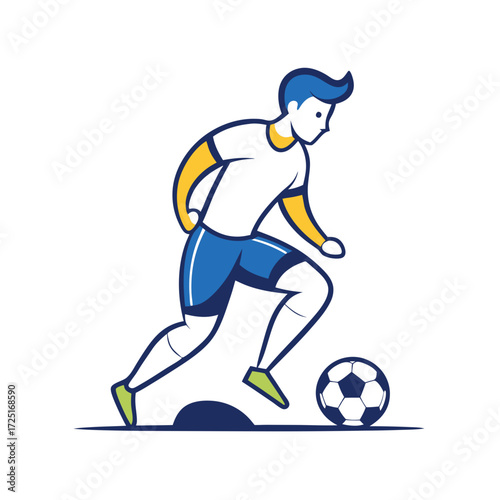 Cartoon soccer player dribbling the ball in action pose