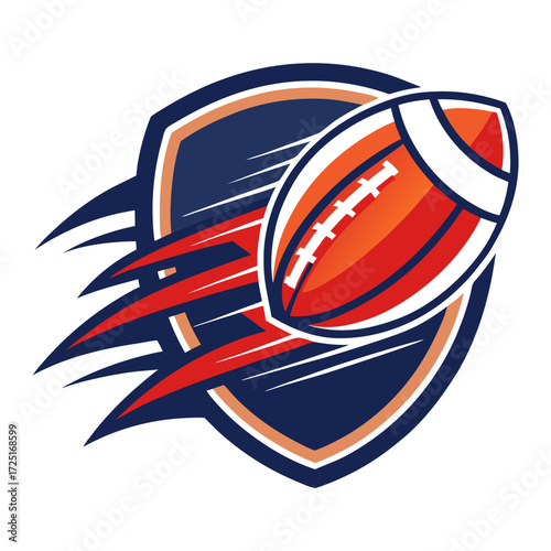 Flying football over a shield with motion vector graphic