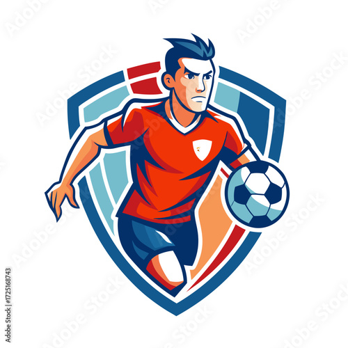 Dynamic soccer player vector illustration dribbling with a ball