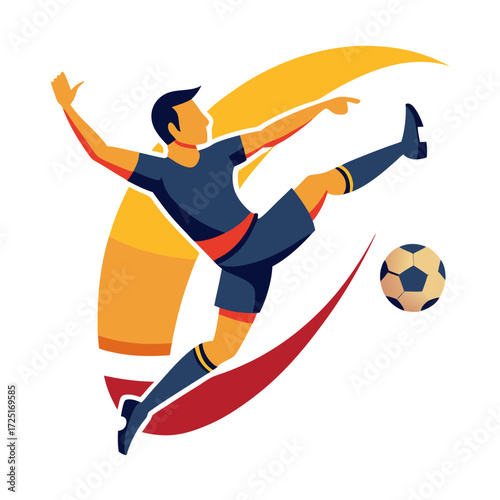 Dynamic soccer player kicking the ball with stylized graphics