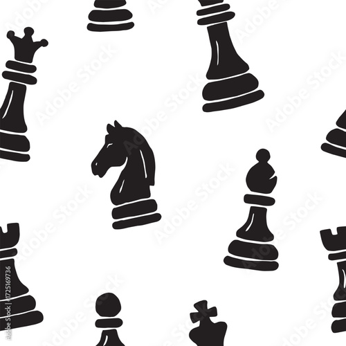 Chess Doodle seamless pattern. Vector illustration flat design background. 
