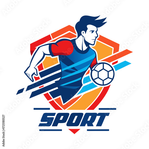 Dynamic soccer player dribbling ball sports logo illustration