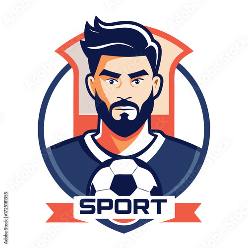 Soccer player emblem wearing jersey with the ball