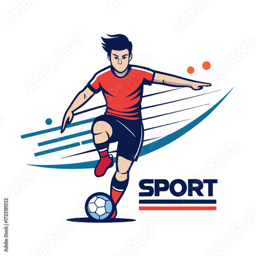 Dynamic Soccer Player Dribbling Ball with Energetic Graphic Elements