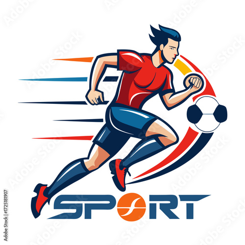 Dynamic soccer player sprinting with ball logo design vector