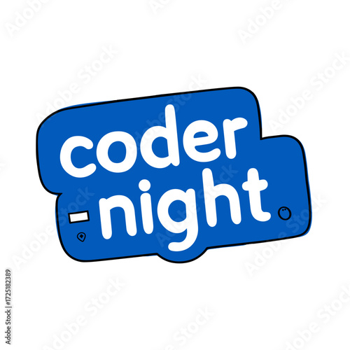 Bold blue "coder night" text graphic for tech event or coding theme