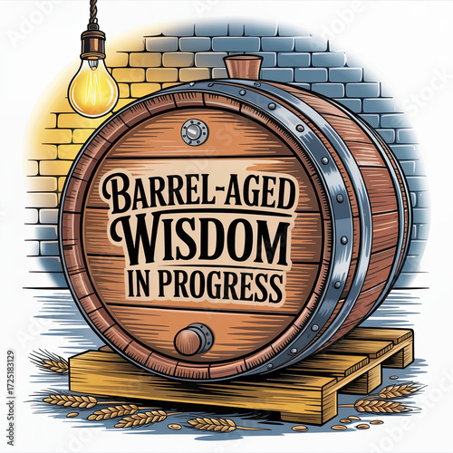 - Barrel on pallet cartoon illustration warm brown tones aging wisdom