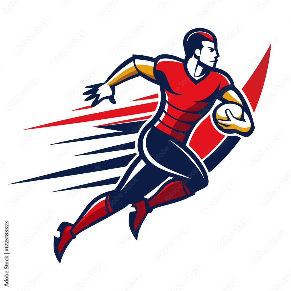 Fototapeta premium Dynamic rugby player in motion logo or graphic element