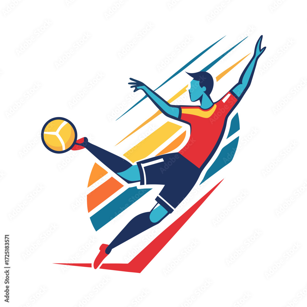Obraz premium Graphic flat vector of soccer player kicking ball