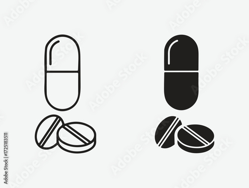 Capsule icon. Pill solid and line icon vector