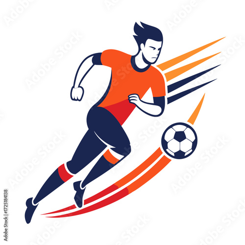 Dynamic soccer player dribbling with speed in graphic illustration