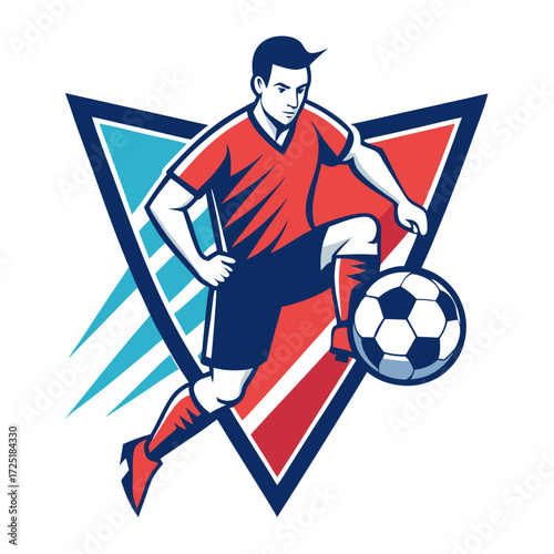 Dynamic soccer player illustration with triangle and action lines