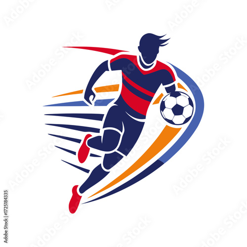 Dynamic stylized soccer player dribbling the ball with speed