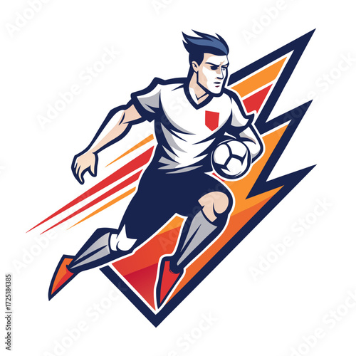 Dynamic Soccer Player Illustration with Energetic Lightning Background