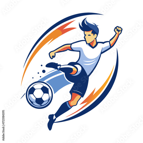 Dynamic soccer player illustration, action shot with ball and speed