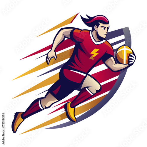 Dynamic rugby player running fast with ball illustration graphic