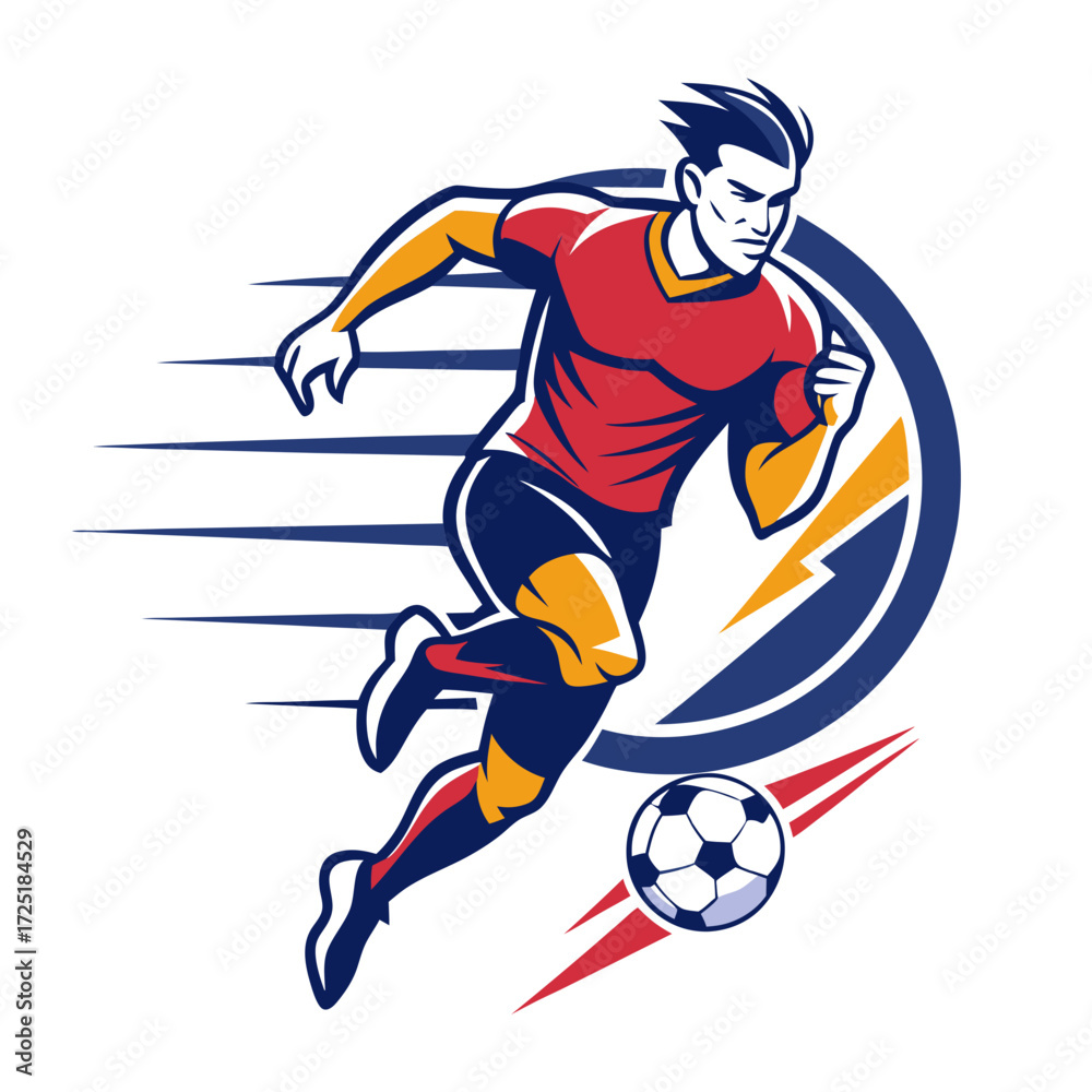 Obraz premium Dynamic soccer player logo illustration with abstract speed lines