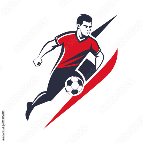 Dynamic soccer player illustration in action striking the ball