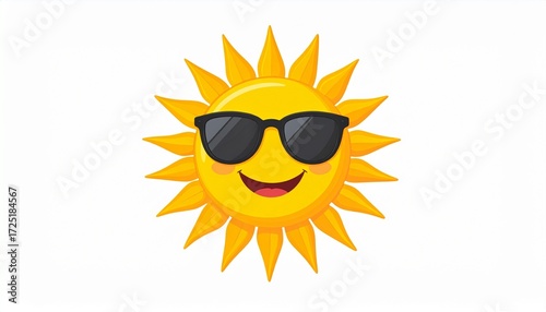 Icon clip art of a sun with smile face and sunglasses. Vector illustration of smiling