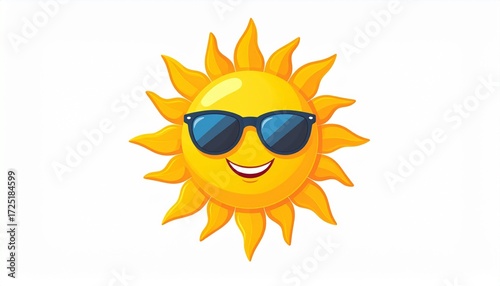 Icon clip art of a sun with smile face and sunglasses. Vector illustration of smiling