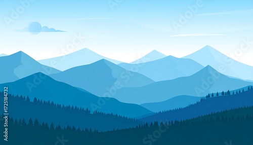 Mountain landscape vector illustration. Silhouette of simple mountain range with 