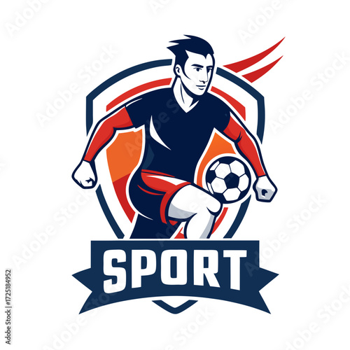 Dynamic soccer player dribbling ball logo emblem design