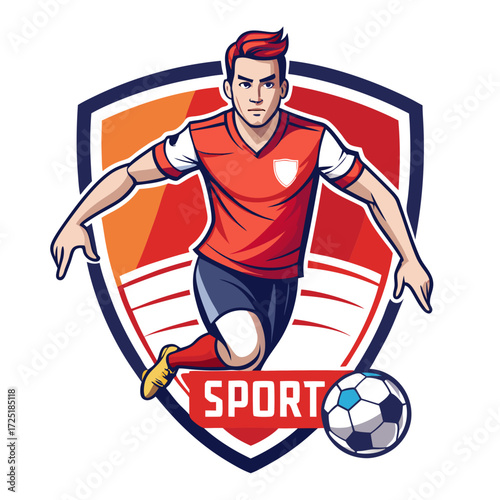 Cartoon soccer player striking ball on the field illustration