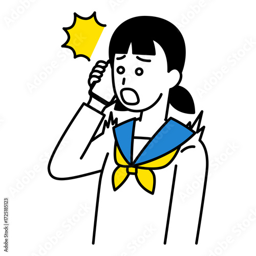 スマートフォンでの通話で驚く女子学生