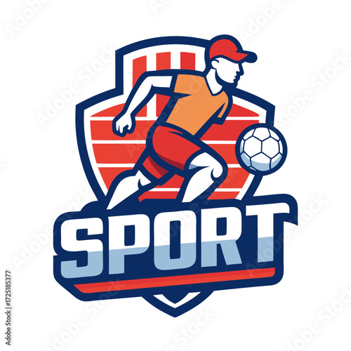 Sporting logo: Player dribbling soccer ball with dynamic speed
