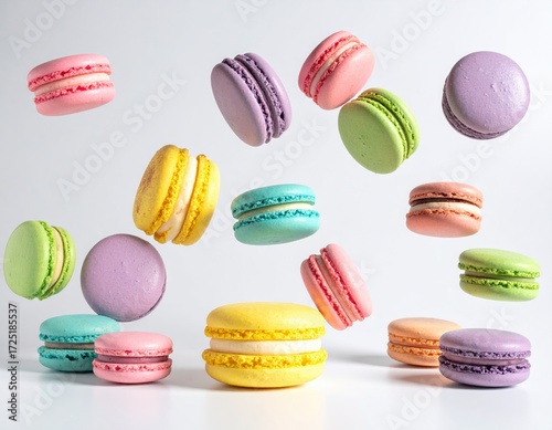 Wallpaper Mural Colorful macarons in mid-air against a plain background Torontodigital.ca