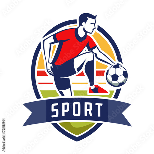 Dynamic soccer player dribbling ball emblem graphic illustration