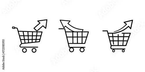Three shopping cart icons with arrows pointing upwards, indicating growth or adding items.