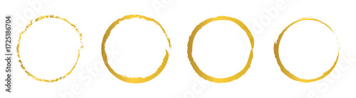 vector set of Golden grunge circle brush vector illustration. Abstract golden paint brushstroke circles pack. Set of golden brush circle. Set of circle, golden paint, ink, dirty brush strokes. 