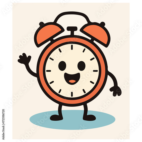 Alarm Clock Mascot — Vintage Ring Bell Clock Cute Character, Time Management Icon