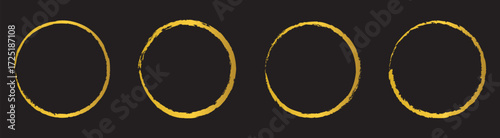 vector set of yellow Golden grunge circle brush vector illustration. Abstract golden paint brushstroke circles pack. Set of golden brush circle. Set of circle, golden paint, ink, dirty brush strokes. 