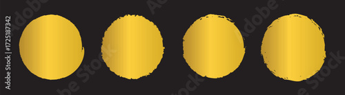Golden round frames of various shapes. Thin shiny circle brush. Design template. Vector illustration