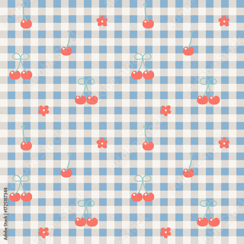 seamless minimal cherry and flower repeat pattern background, flat vector illustration graphic design