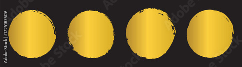 Set different circle brush strokes isolated, hand drawn paint brush circle logo gold frame – for stock