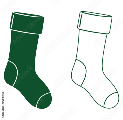 Christmas stocking illustrations in two different styles isolated on a white background