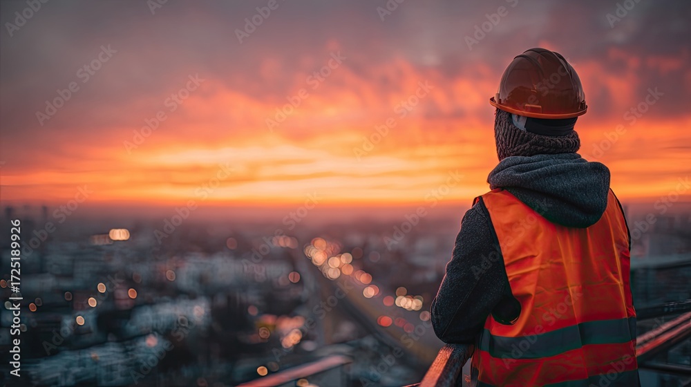 Obraz premium Builder Surveying Construction Project from Above